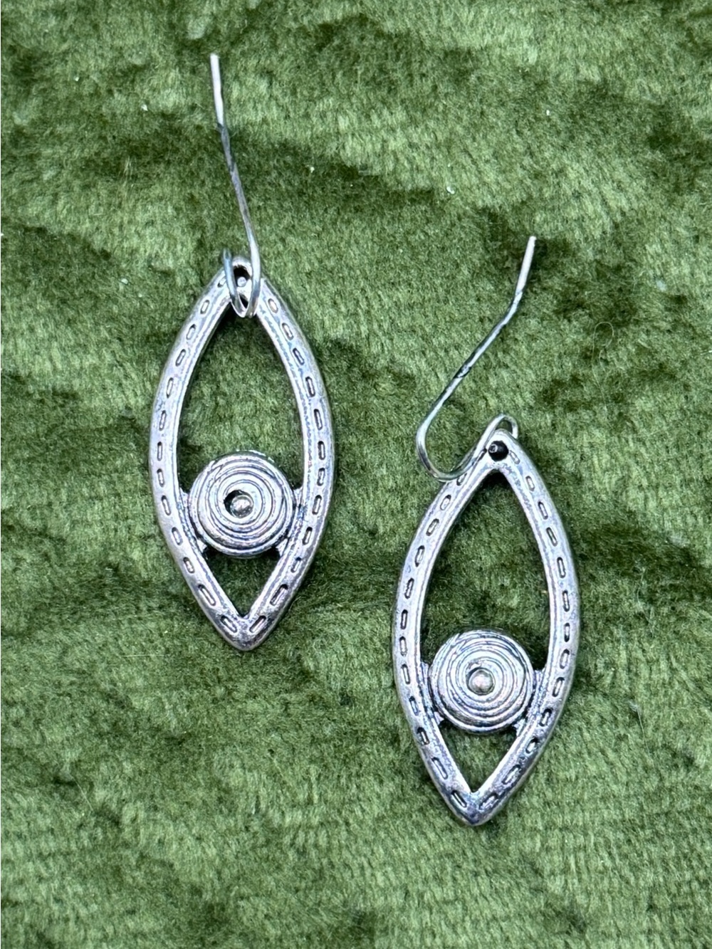 Silver-Tone Marquise Drop Earrings with Concentric Disc Accent